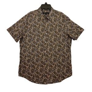 John Varvatos Mens Paisley Button Up Shirt Medium Brown Blue Cotton